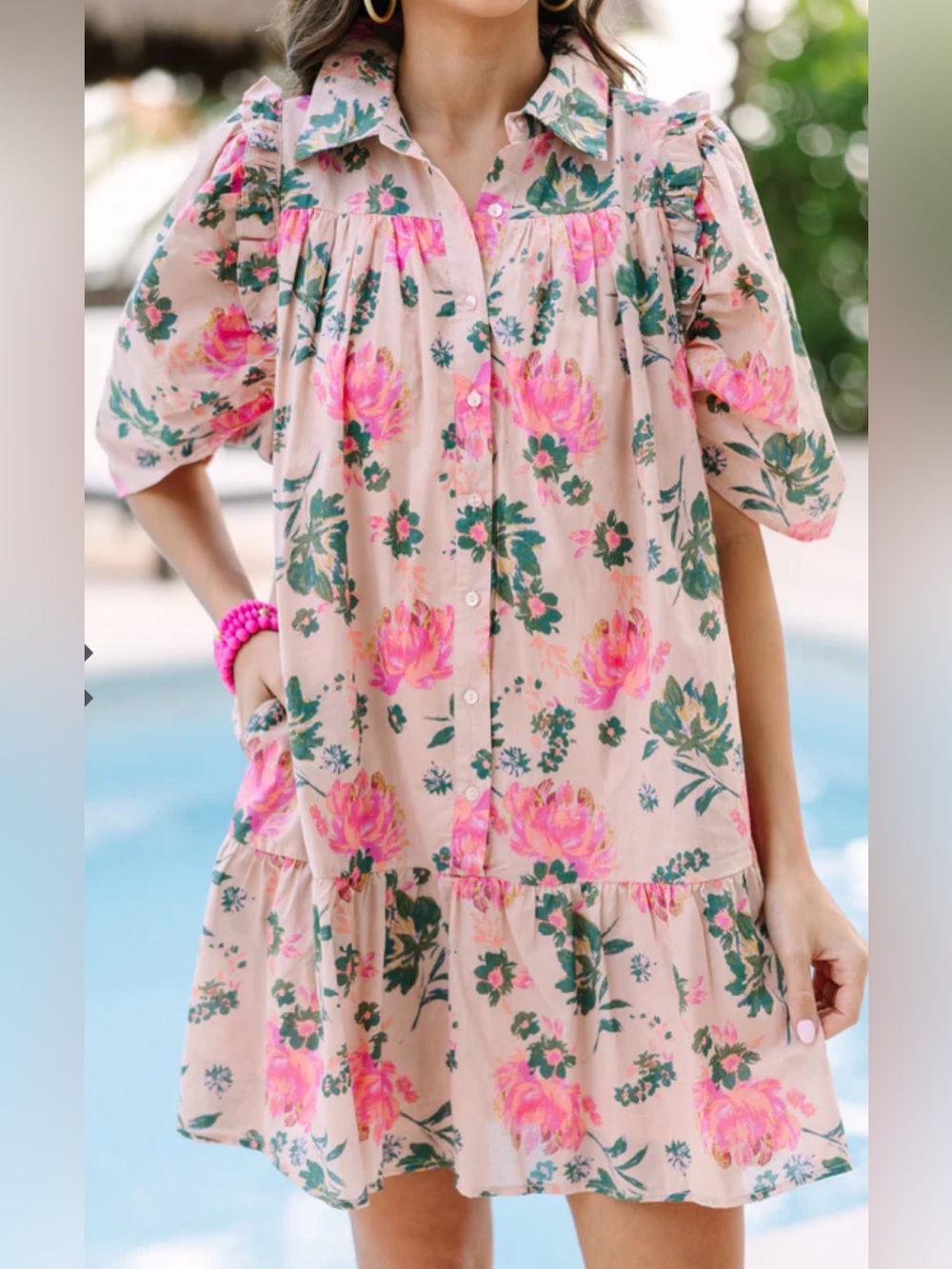 entro Pink Floral Button-Down Mini Dress - Picture 3 of 9